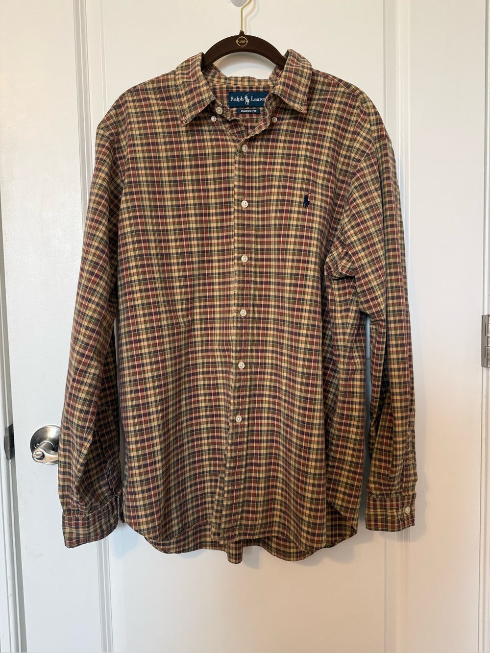 Polo Ralph Lauren Classic Fit Plaid Button Down Shirt Men’s XL Cotton Brown Gree